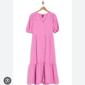 Chelsea and Theodore gauze, puff sleeve midi dress